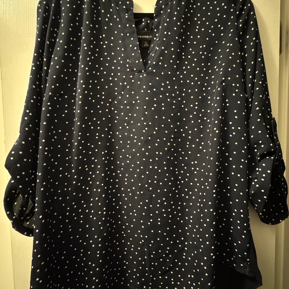 Fortune + Ivy Navy Polka Dot Women's Top